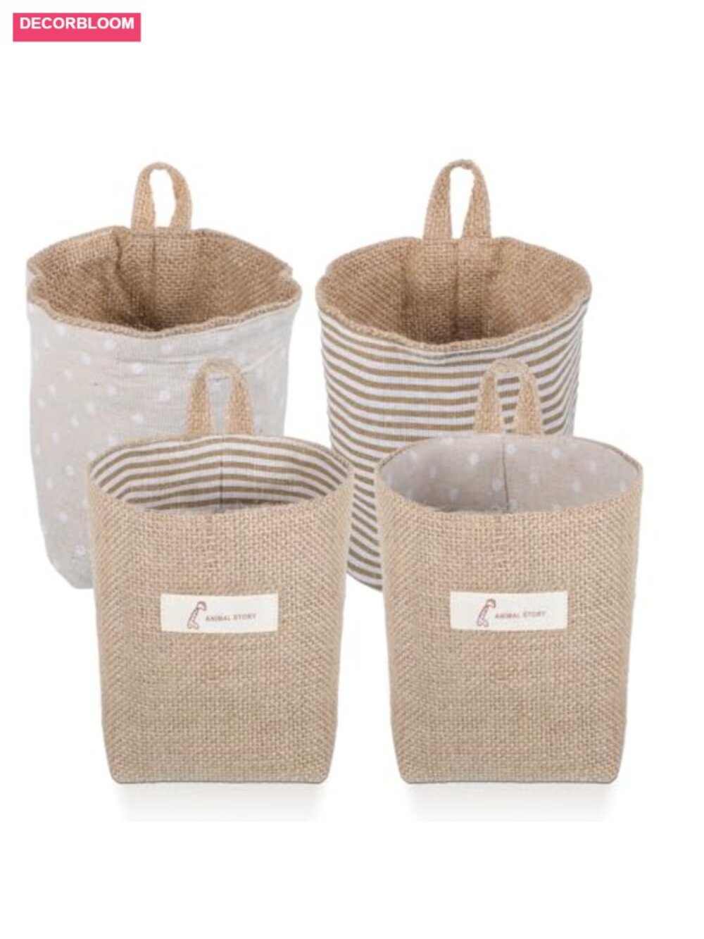 Set of 2 Linen Hanging Storage Baskets with Wall Mount for Keys, Plants,